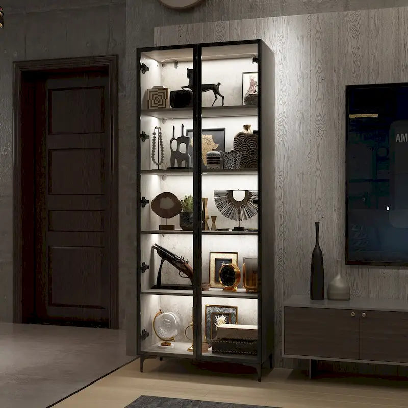 Meuble de rangement vitré avec éclairage LED